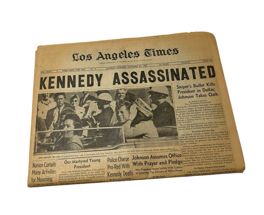 KENNEDY ASSASSINATED 11/23/1963 Original L.A.Times Newspaper Cover